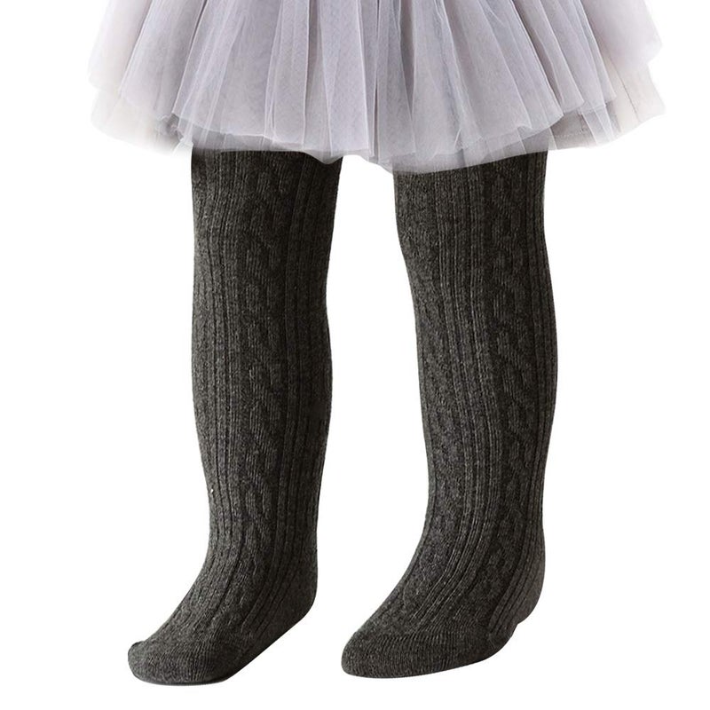 techcity Baby Toddler Girls Tights Seamless Cable Knit Cotton Leggings Pants Stockings for Infant Baby Girl (Dark Grey, 3-12 Months) - Image 1